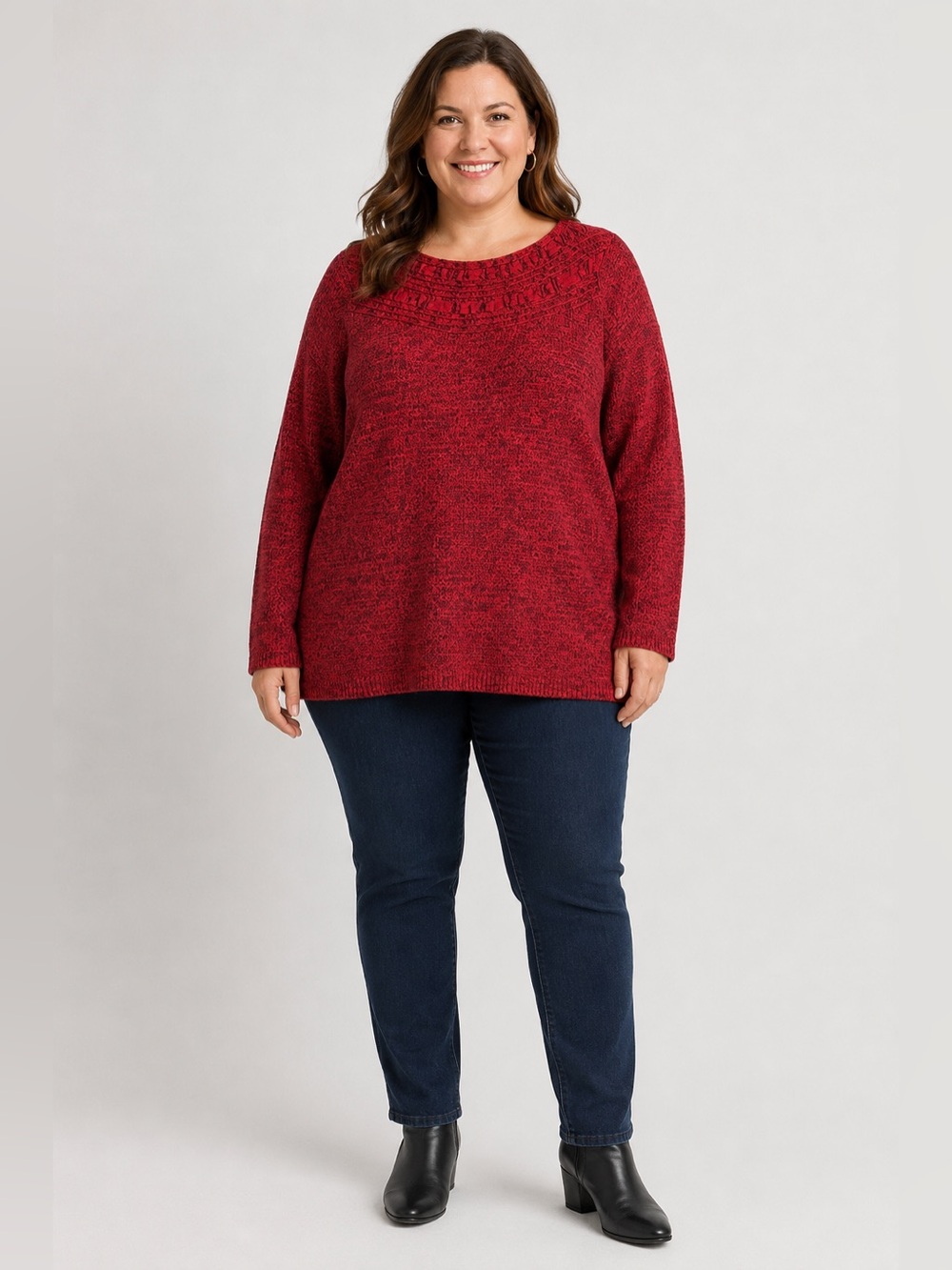 Croft Barrow‎ Women's Plus Sz 1X Red Knitted Long Sleeve Pullover Sweater